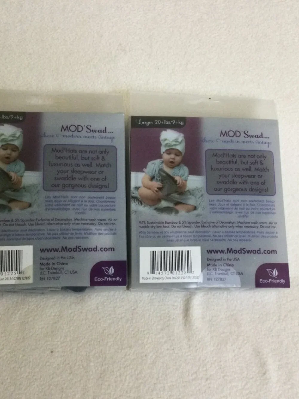 NEW Mod Swad by Woombie Bamboo Baby Hat 2 set Large Grey and Dark Charcoal/Black